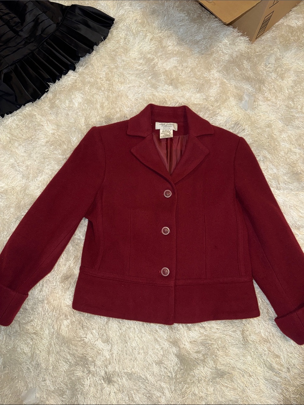 Women's Burgundy Tailored Wool-Blend Blazer Jacket